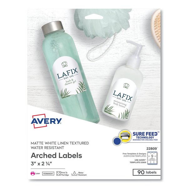 Avery Textured Arched Print-to-the-Edge Labels, Laser Printers, 3 x 2.25, White, 90PK 22809